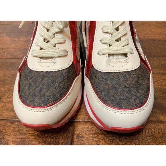 Michael Kors Maddy Color-Block Signature Logo Trainer Crimson Red, Size 8 - Picture 3 of 11